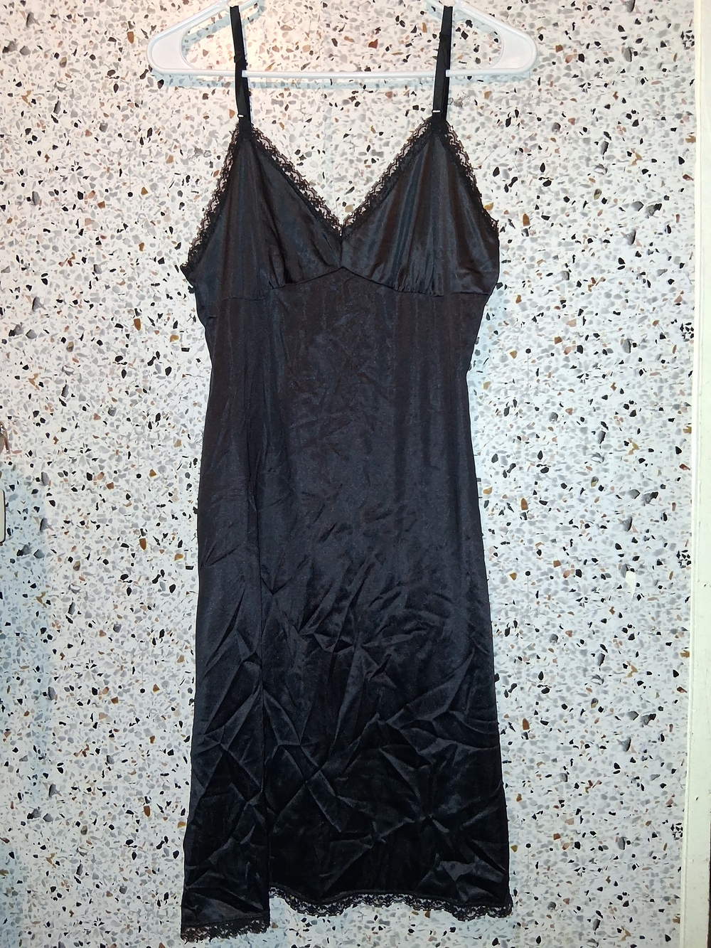 Vintage Camelot Slip Dress Black Size 36 Lace Trim